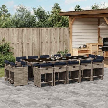 vidaXL 15-delige tuinset met kussens, grijs polyrotan, Verzenden, Nieuw, Tuinset