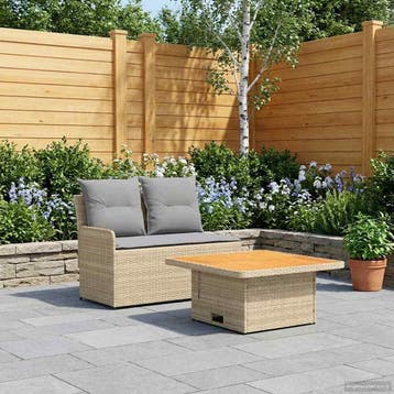 vidaXL Tuin Armleuning Sofa met Opklapbare Tafel 2 Stuk PE, Verzenden, Nieuw