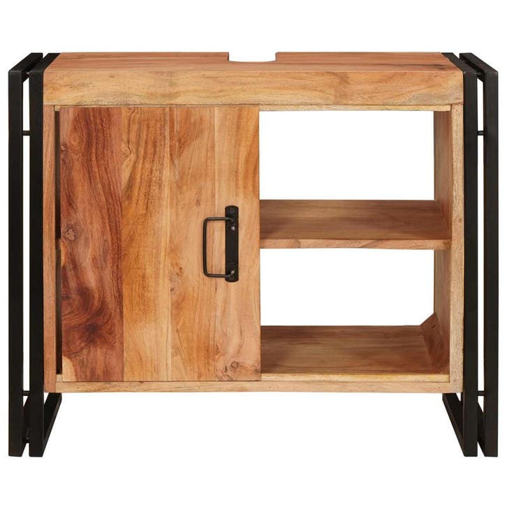 vidaXL Wastafelkast Bruin 71 x 33 x 58 cm Massief Acacia, Maison & Meubles, Tables | Coiffeuses, Envoi