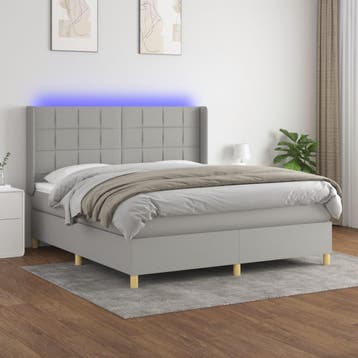 vidaXL Boxspring met matras en LED stof lichtgrijs 160x200, Verzenden