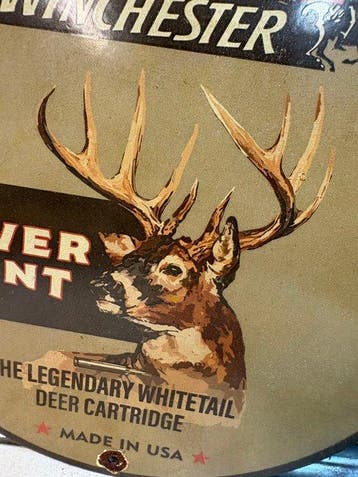 Emaille bord – Winchester Power Point – whitetail deer –
