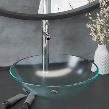 vidaXL Wastafel met kraan en pop-up afvoer mat gehard glas, Verzenden