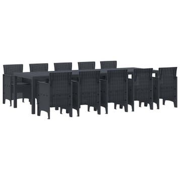 vidaXL Tuin Eettafel Set 11 st Antraciet Synthetisch riet, Verzenden, Nieuw