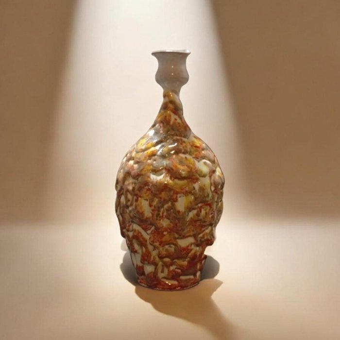 Bouteille - Faïence - Bouteille orange fondante, Antiquités & Art, Curiosités & Brocante