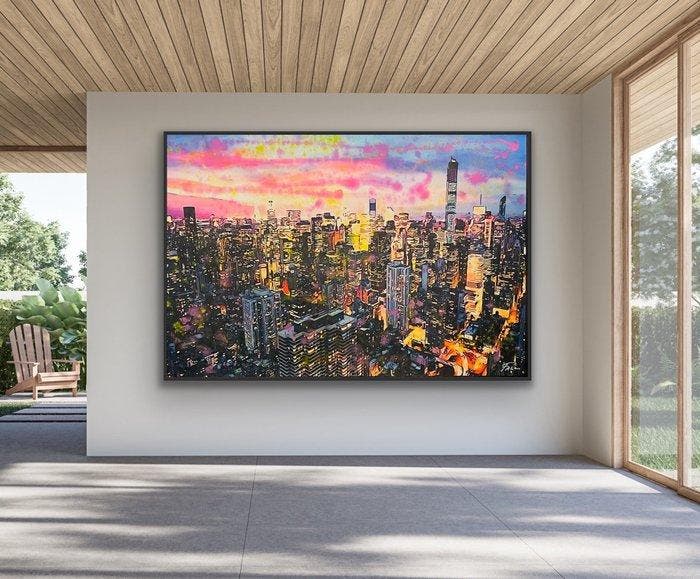 Joaquim Falco - MANHATTAN NIGHT # 3 .XXL Hand painted, Antiek en Kunst, Kunst | Schilderijen | Modern