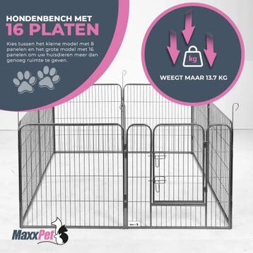 MaxxPet Hondenren - Puppyren met 16 Kennelpanelen - Staal..., Ophalen of Verzenden, Nieuw