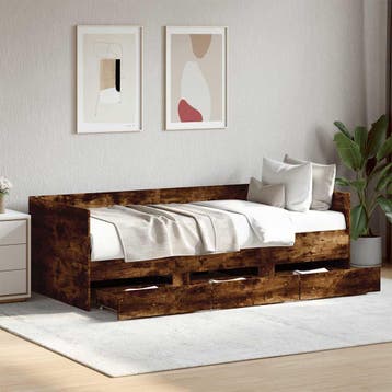 vidaXL Slaapbank met lades zonder matras 90x190 cm gerookt, Verzenden, Nieuw