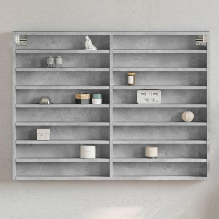 vidaXL Vitrinekast 100x8,5x75 cm bewerkt hout betongrijs, Maison & Meubles, Armoires | Armoires murales, Envoi