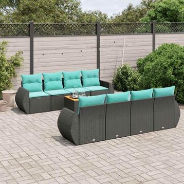 vidaXL 9-delige tuinbankset met kussens van zwart polyrotan, Verzenden