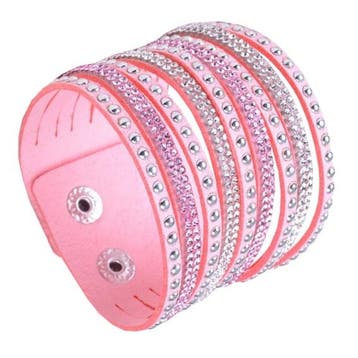 Fako Bijoux - Armband - Breed - Strass - Roze, Verzenden, Nieuw