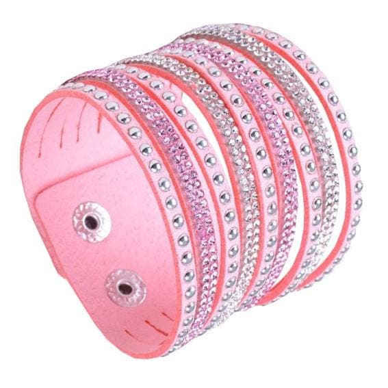 Fako Bijoux - Armband - Breed - Strass - Roze, Bijoux, Sacs & Beauté, Bracelets, Envoi