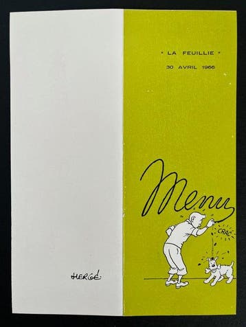 Hergé - 1 Menu - Tintin - Menu imprimé de 1966 avec dessins, Boeken, Nieuw