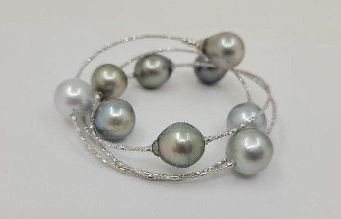 Armband - 18 karaat Witgoud, 11x12mm zilverwitte en groene, Bijoux, Sacs & Beauté, Bracelets
