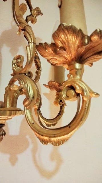 Lustre - Fleurs - Bronze doré, Style Louis XV - Lustre, Antiquités & Art