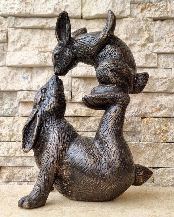 Beeldje, Rabbits - 26 cm - Brons, Antiek en Kunst, Curiosa en Brocante