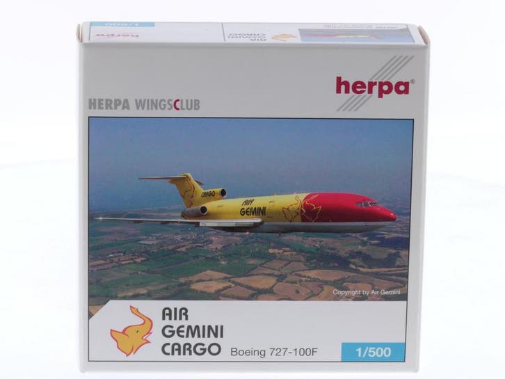 Schaal 1:500 Herpa 503198 Boeing 727-100F Air Gemini Carg..., Hobby en Vrije tijd, Modelbouw | Vliegtuigen en Helikopters, Zo goed als nieuw
