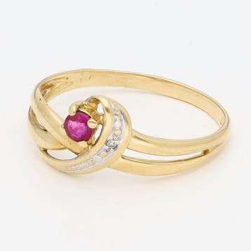 Bague - 18 carats Or jaune - Diamant - Robijn, Nieuw