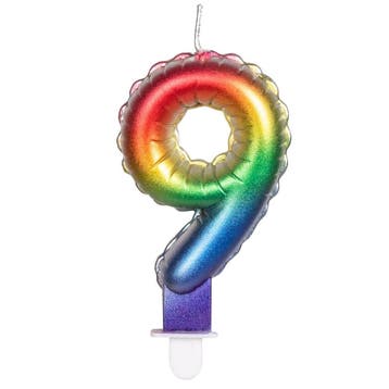 Regenboog Kaars 9 Jaar 8cm, Verzenden