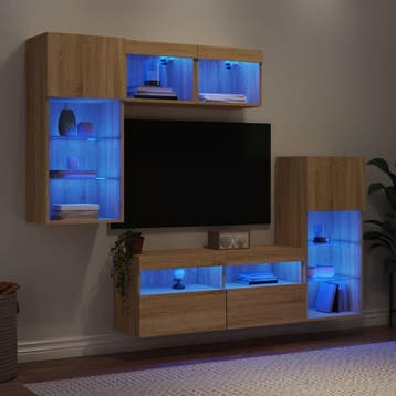 vidaXL 5-delige Tv-wandmeubelset met LED bewerkt hout sonoma, Verzenden