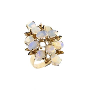 Gouden statementring met edelopaal, Handtassen en Accessoires, Ringen, Gebruikt, Ophalen of Verzenden, Kleiner dan 17, Met edelsteen
