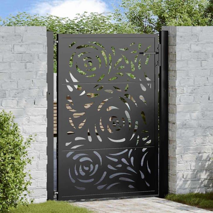 vidaXL Poort met vlamontwerp 100x125 cm staal zwart, Tuin en Terras, Tuinpoorten, Nieuw, Verzenden