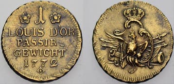 Passiergewicht zu 1 Louis dor 1772 Brandenburg-Pruisen..., Verzenden