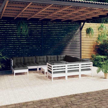 vidaXL 12-delige Loungeset met kussens grenenhout wit, Tuin en Terras, Verzenden, Nieuw, Loungeset