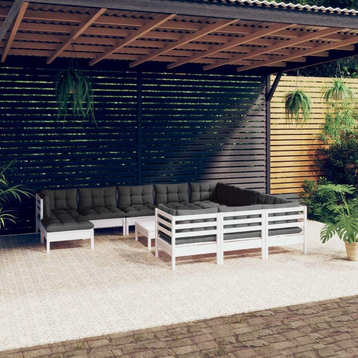 vidaXL 12-delige Loungeset met kussens grenenhout wit, Tuin en Terras, Tuinsets en Loungesets, Loungeset, Nieuw, Verzenden