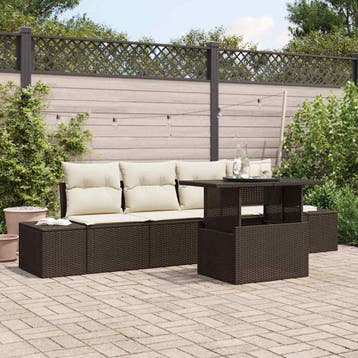 vidaXL Bankstel 5 st Bruin en Crème poly rattan, Verzenden