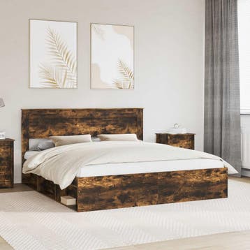vidaXL Bedframe met opslag Rook Eiken 180 x 200 cm Massief, Verzenden, Nieuw
