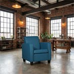 Leren fauteuil Joy - Toledo Turquoise (blauw) - Poten hout, Nieuw, Ophalen of Verzenden, Eigentijds, Klassiek, Modern, 50 tot 75 cm