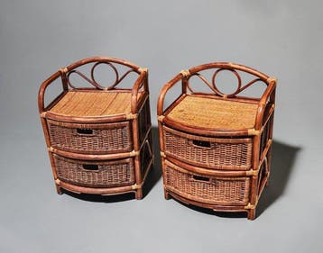Nachtkastje (2) - Bamboe, Rattan - Italië jaren ’50 en ’60