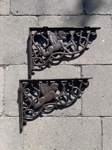 Decoratief ornament (2) - Set of 2 Cast Iron Angel Wall, Antiek en Kunst