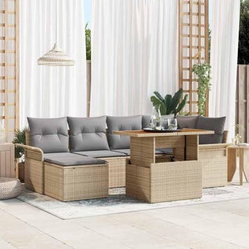 vidaXL Tuinbank Set 7 st Beige Poly rattan, Verzenden, Nieuw