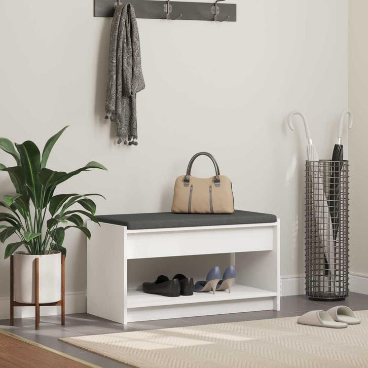 vidaXL Hallenbank Wit 83 x 38 x 45 cm Geengineerd Hout en, Huis en Inrichting, Overige Huis en Inrichting, Nieuw, Verzenden