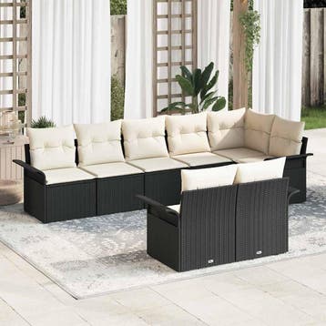 vidaXL Tuinbank Set met kussen 8 pcs Zwart poly rattan, Verzenden