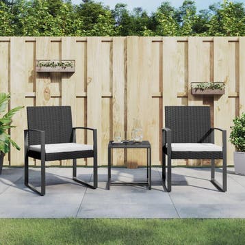 vidaXL 3-delige Tuinset met kussens polypropeen rattan zwart, Verzenden, Tuinset