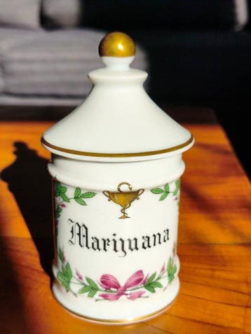 R S - Apothekerspot (2) - Marihuana, opium - Porselein - Een, Antiquités & Art