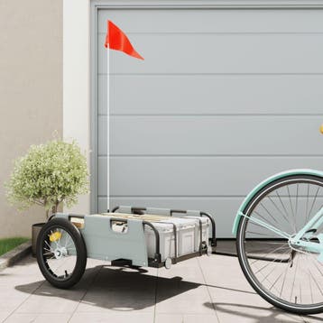vidaXL Fietstrailer oxford stof en ijzer grijs, Verzenden, Nieuw