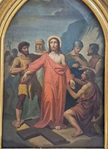 Europese school (XIX) - Kreuzweg, Jesus wird seiner Kleider