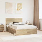 vidaXL Bedframe met hoofdeinde Sonoma 140 x 200 cm Massief, Huis en Inrichting, Slaapkamer | Bedden, Verzenden, Nieuw