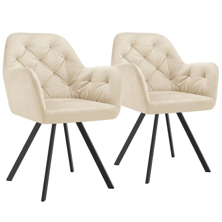 tectake Fluwelen draaistoel Lucia, gestoffeerd - crème, Set, Huis en Inrichting, Stoelen, Verzenden