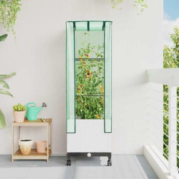 vidaXL Tuinschutting met Kasbedekking en Wielen Wit 40 x 40, Verzenden, Nieuw