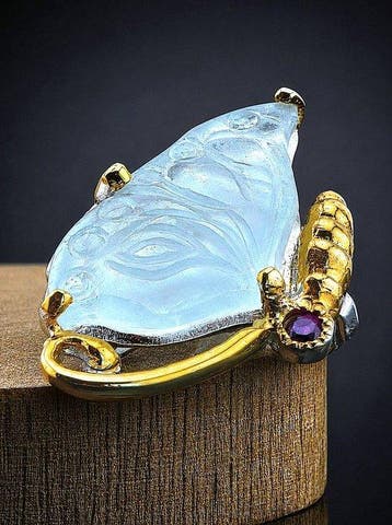 Aquamarijn - Zilver, 925 - Broche - Unieke Vlinder