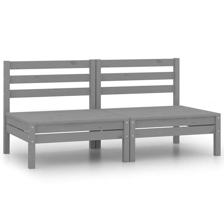 vidaXL Tuinmiddenbanken 2 st massief grenenhout grijs, Jardin & Terrasse, Ensembles de jardin, Envoi