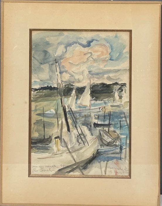 René Levrel (1900-1981) - Marine - Bateaux à Benodet en, Antiek en Kunst, Kunst | Schilderijen | Klassiek