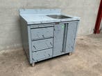 Spoeltafel met draaideuren en 3 laden 1 bak rechts 100cm, Zakelijke goederen, Ophalen of Verzenden, Nieuw in verpakking, Inox Meubilair