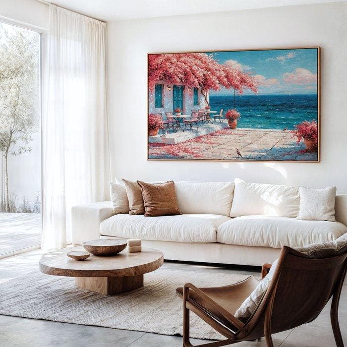 Iconica - Romantic Seaside Cafe - Unique 1/1 XXL (100x150, Antiek en Kunst, Kunst | Designobjecten