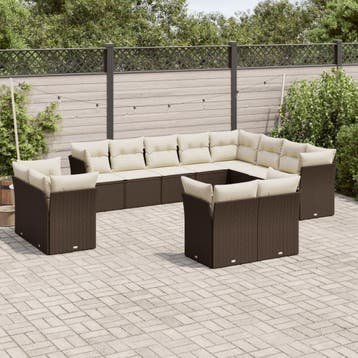 vidaXL 12-delige Loungeset met kussens poly rattan bruin, Verzenden, Nieuw, Loungeset