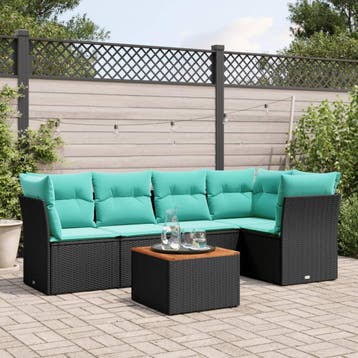 vidaXL 6-delige Loungeset met kussens poly rattan zwart, Verzenden, Nieuw, Loungeset